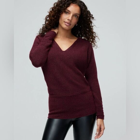 White House Black Market Elegant Plum Colored V-Neck Sweater (Size: XXS) - Picture 2 of 14